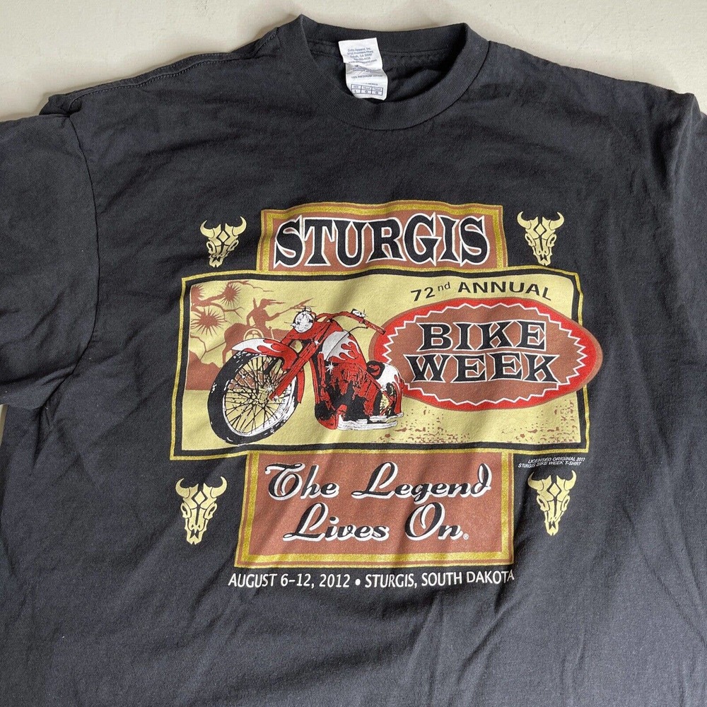 2012 Sturgis T Shirt 72nd Black Hills Rally Motorcycle T Shirt Black Sz L Large
